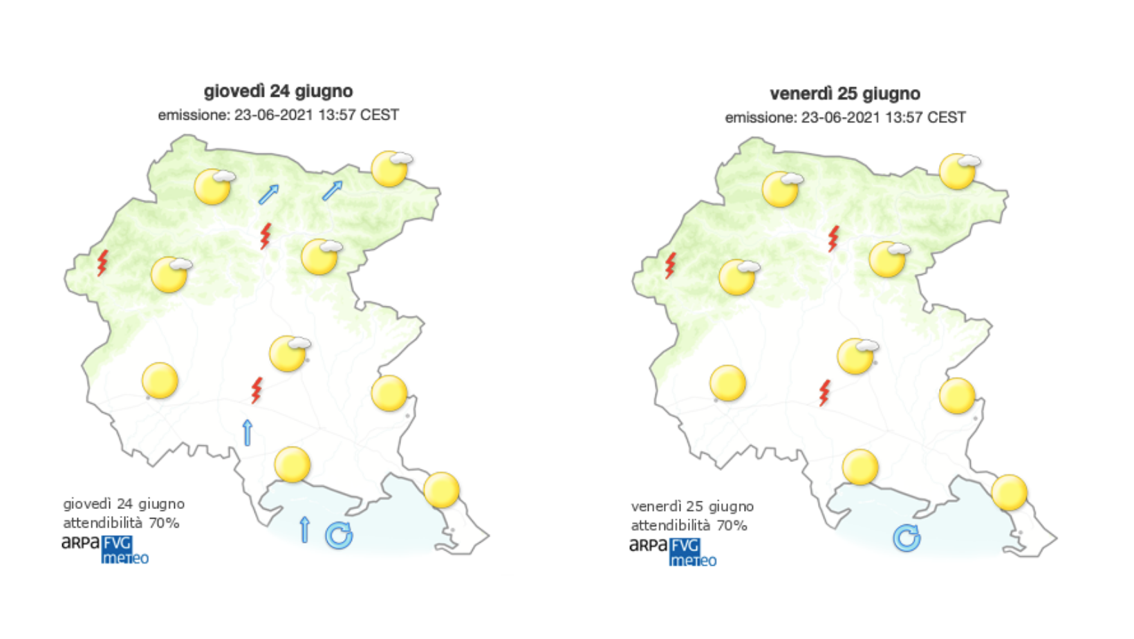 Soffia brezza sulla costa, ancora molto caldo sul Goriziano